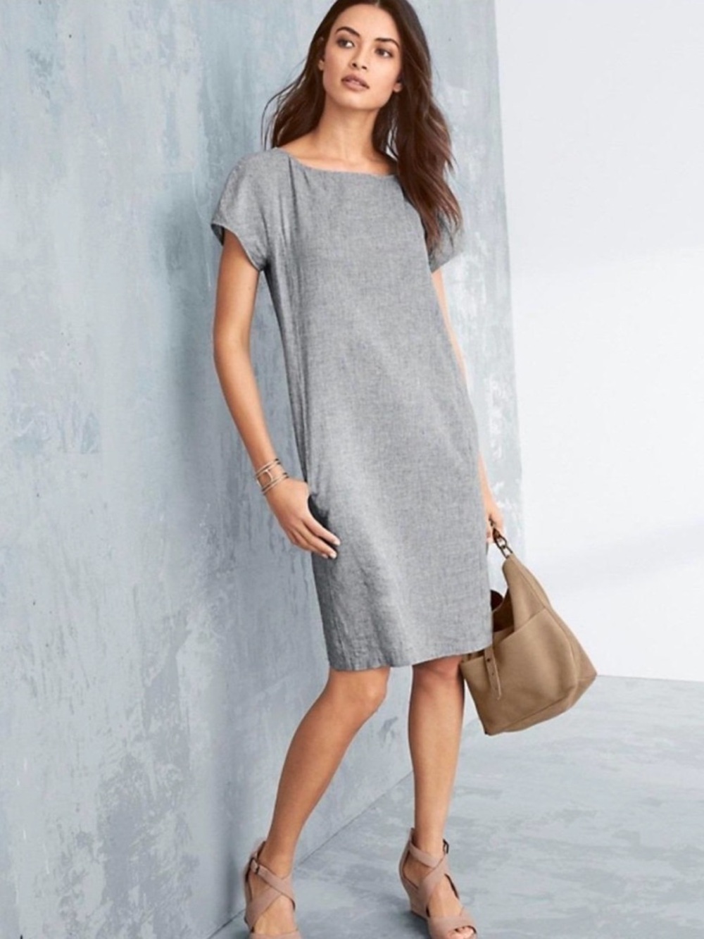 Eileen Fisher Hemp Organic Cotton Blend Striped Shift Dress Size S